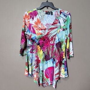 Attitudes By Renee Multi Colored Double Front Slit Blouse Size MP
